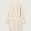 Women’s ecru cotton shirt dress with beige and brown stripes
