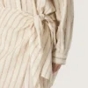Women’s ecru cotton shirt dress with beige and brown stripes