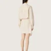 Women’s ecru cotton shirt dress with beige and brown stripes