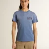 Women's faded light blue T-shirt with print on the chest