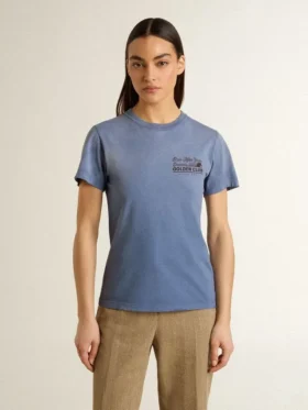 Women’s faded light blue T-shirt with print on the chest