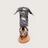 Women’s flat sandals with dark blue paisley pattern and jewel detail