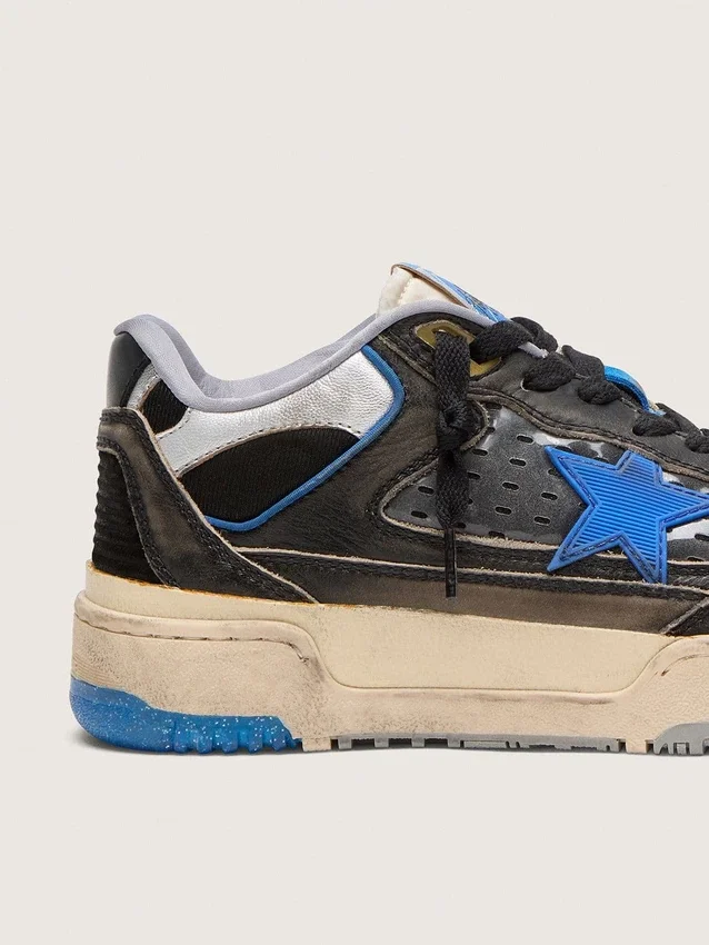 Women's Forty2 in black foam rubber and leather with TPU star and black leather heel tab