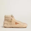 Women's Francy in beige shearling with brown leather star