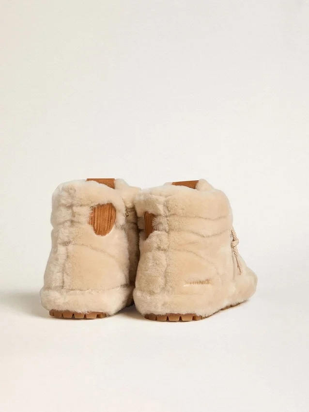 Women's Francy in beige shearling with brown leather star