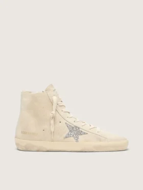 Women's Francy in beige suede with silver glitter star