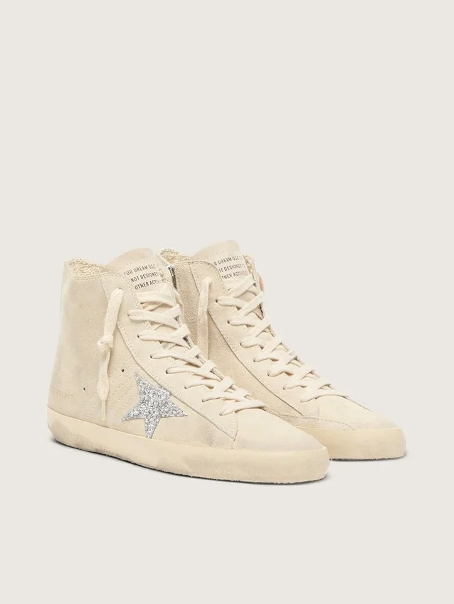 Women's Francy in beige suede with silver glitter star