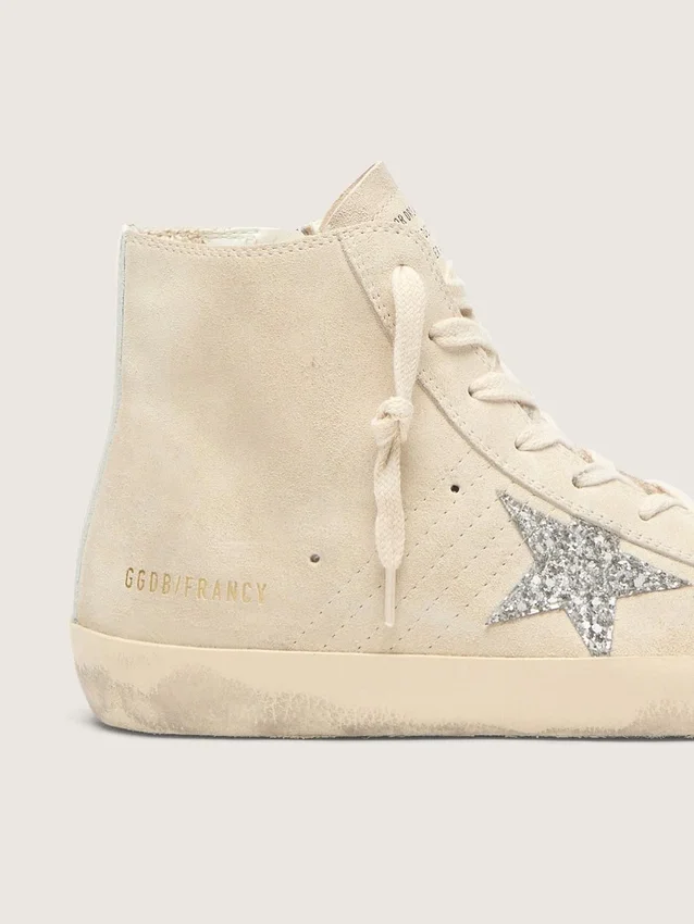 Women's Francy in beige suede with silver glitter star