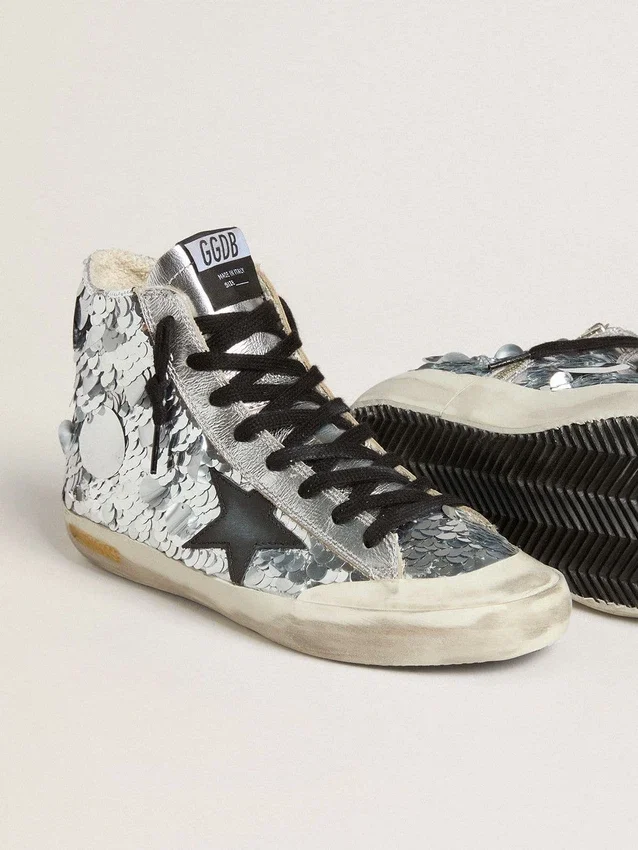 Women’s Francy in nylon with all-over silver sequins and black leather star