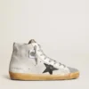Women’s Francy in white suede with black leather star and silver Swarovski crystal tongue