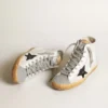 Women’s Francy in white suede with black leather star and silver Swarovski crystal tongue