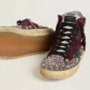 Women's Francy LAB in burgundy suede with glossy black leather star and rhinestones