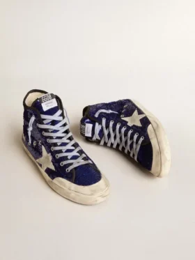 Women’s Francy Penstar in bright blue sequins with ice-gray suede star