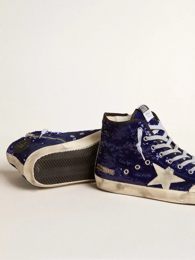 Women's Francy Penstar in bright blue sequins with ice-gray suede star
