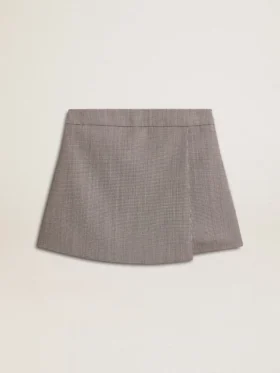 Women's gray mini shorts in houndstooth wool
