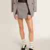 Women's gray mini shorts in houndstooth wool