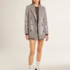 Women's gray mini shorts in houndstooth wool