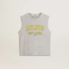 Women's gray sleeveless T-shirt with yellow print