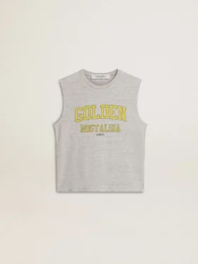 Women's gray sleeveless T-shirt with yellow print