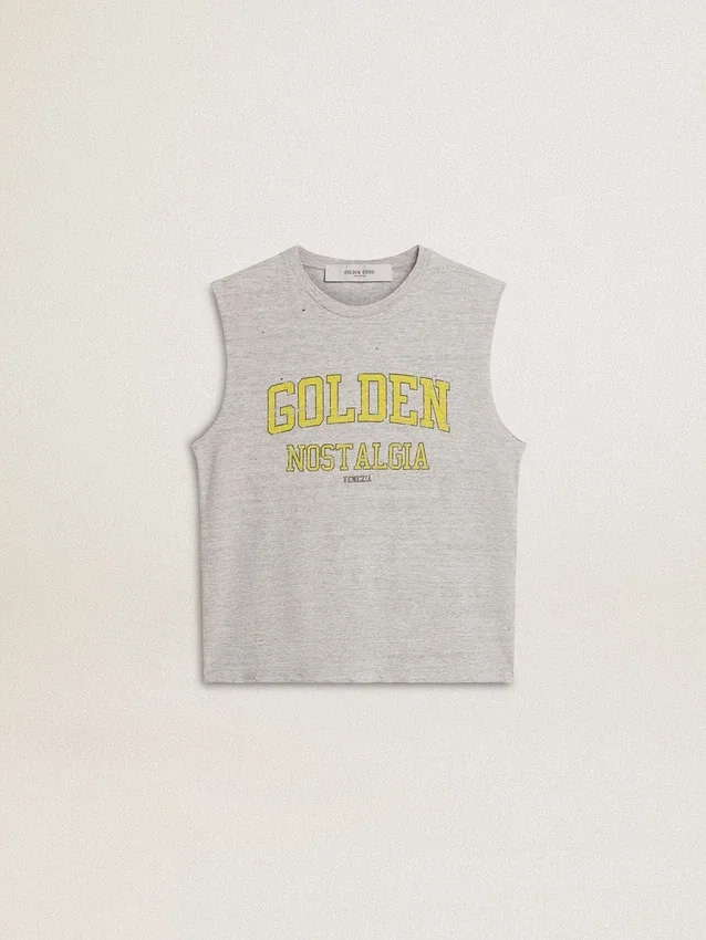 Women's gray sleeveless T-shirt with yellow print