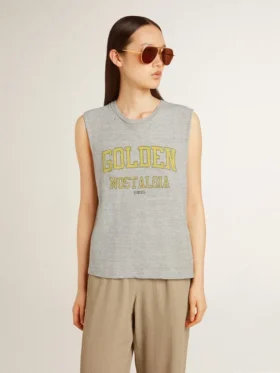 Women’s gray sleeveless T-shirt with yellow print