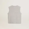 Women's gray sleeveless T-shirt with yellow print
