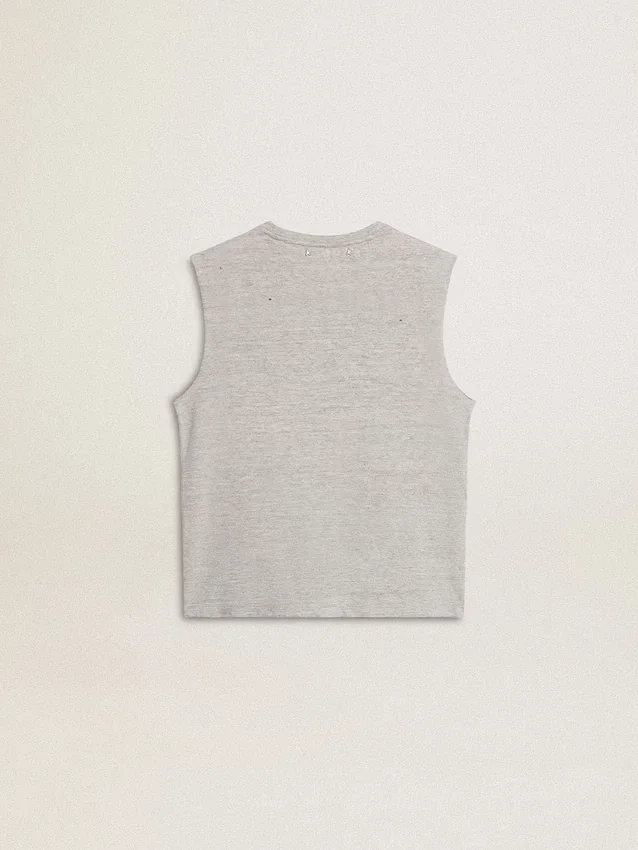 Women's gray sleeveless T-shirt with yellow print