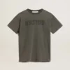 Women's gray T-shirt dress with distressed treatment