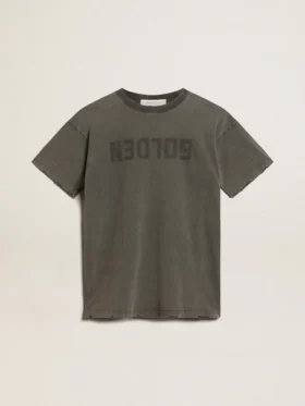 Women's gray T-shirt dress with distressed treatment