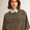 Women's gray T-shirt dress with distressed treatment