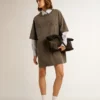 Women's gray T-shirt dress with distressed treatment