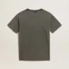 Women's gray T-shirt dress with distressed treatment