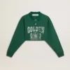 Women's green cropped polo sweatshirt with print