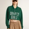 Women's green cropped polo sweatshirt with print