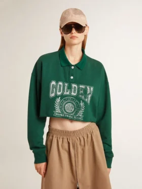 Women’s green cropped polo sweatshirt with print