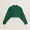 Women's green cropped polo sweatshirt with print