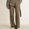 Women's green viscose-blend silk pants with floral pattern