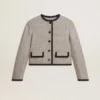 Women's grey wool and silk jacket with black suede trim
