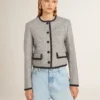Women's grey wool and silk jacket with black suede trim