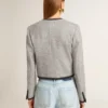 Women's grey wool and silk jacket with black suede trim
