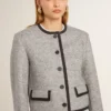Women's grey wool and silk jacket with black suede trim