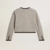 Women's grey wool and silk jacket with black suede trim