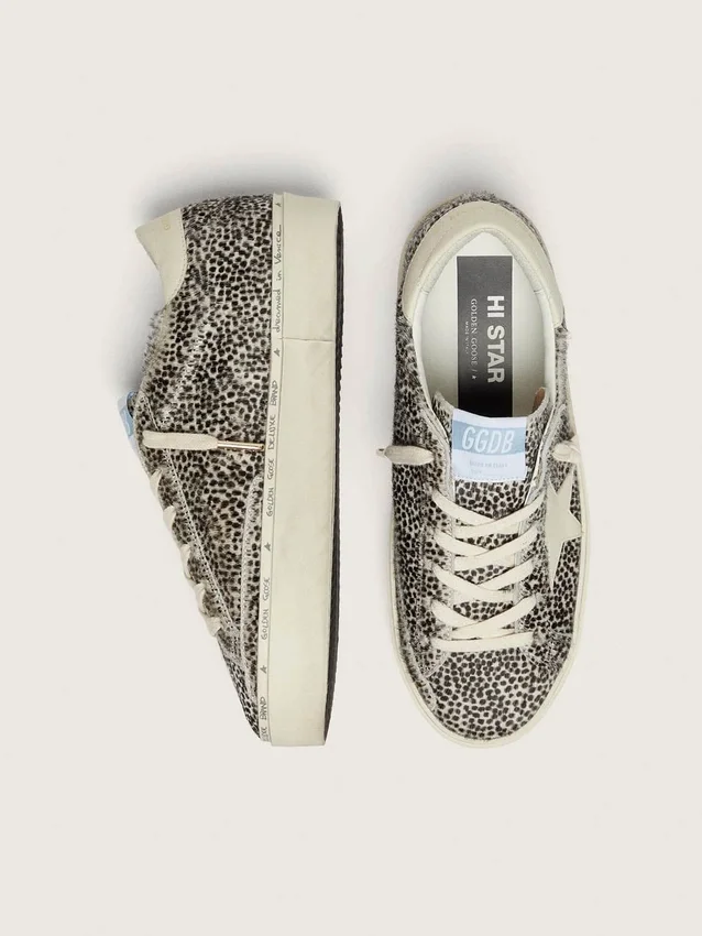 Women’s Hi Star in black and white pony skin with white leather star