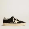Women’s Hi Star in black leather with silver glitter heel tab