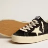 Women’s Hi Star in black leather with silver glitter heel tab