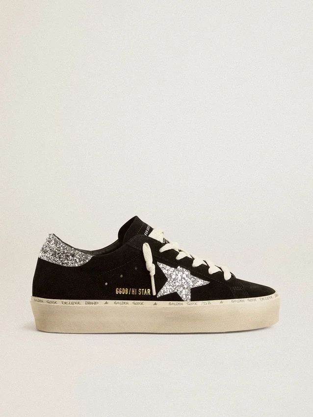 Women’s Hi Star in black suede with silver glitter star