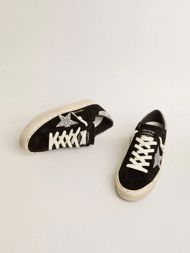 Women’s Hi Star in black suede with silver glitter star