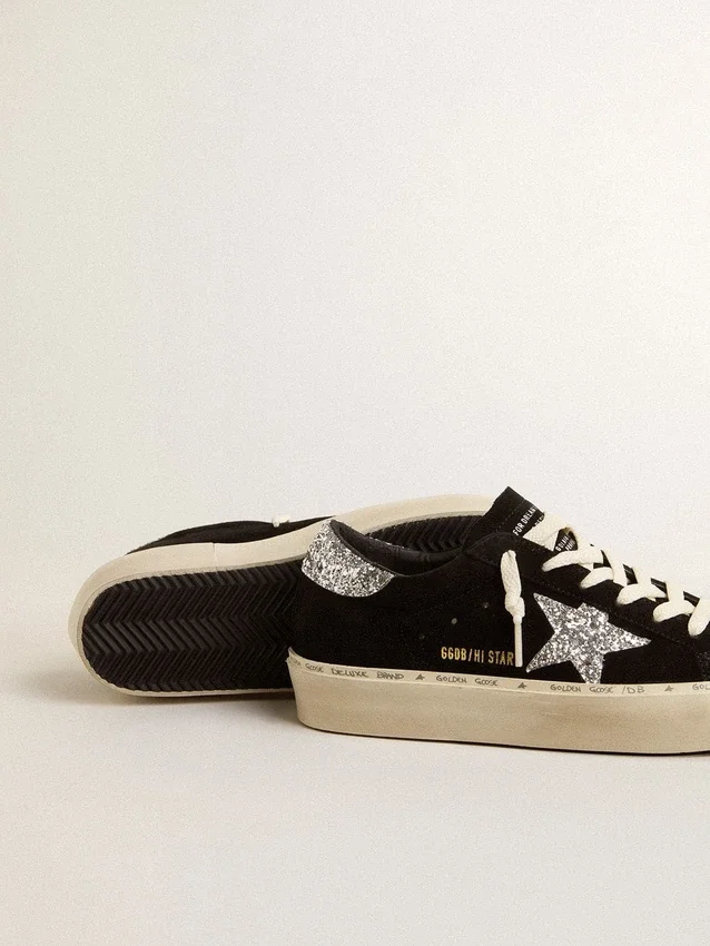 Women’s Hi Star in black suede with silver glitter star