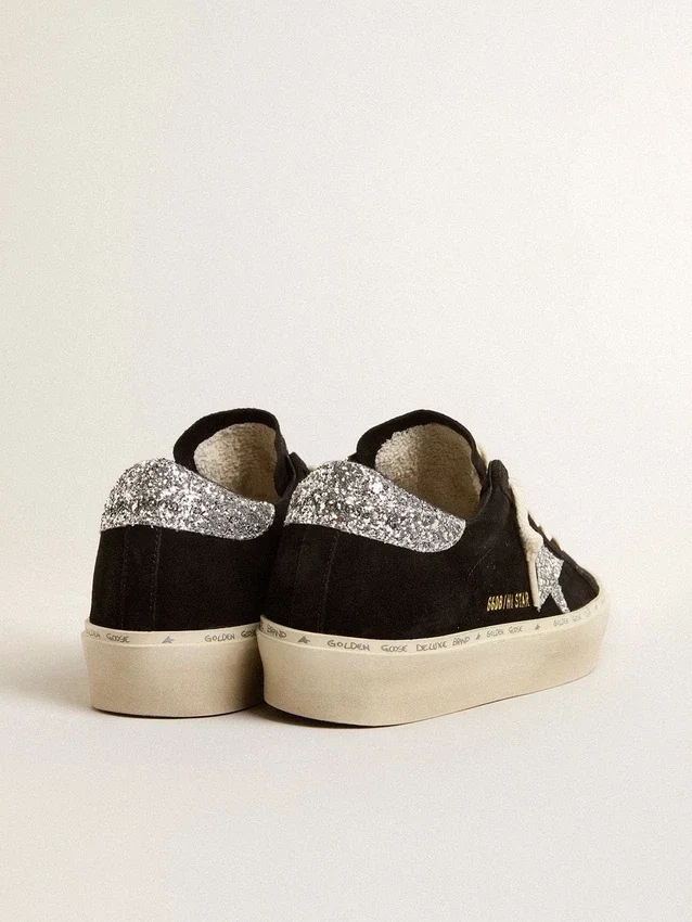 Women’s Hi Star in black suede with silver glitter star