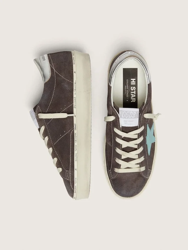 Women’s Hi Star in dark gray suede with aqua-green star